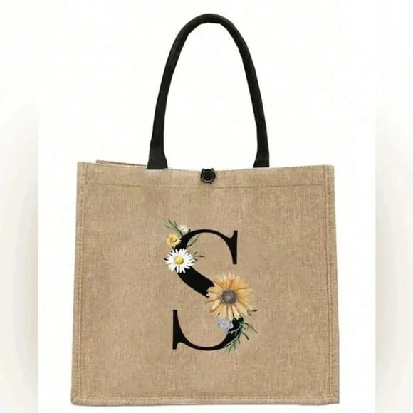 Simple Letter ‘S’ Print Linen Tote - Picture 1 of 9